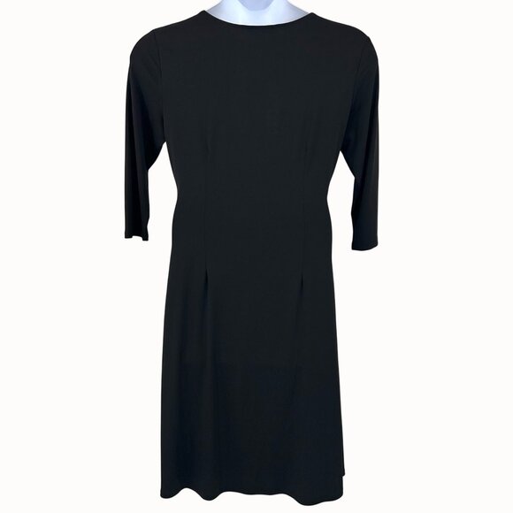 Talbots Black Faux Wrap Dress 3/4 Sleeves Knee Length - 8 Work, Party - Picture 3 of 4